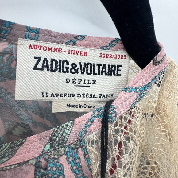 Zadig & Voltaire Silk Lace Blend Chain Print Maxi Dress Long Sleeves Size L NWT - Picture 8 of 12